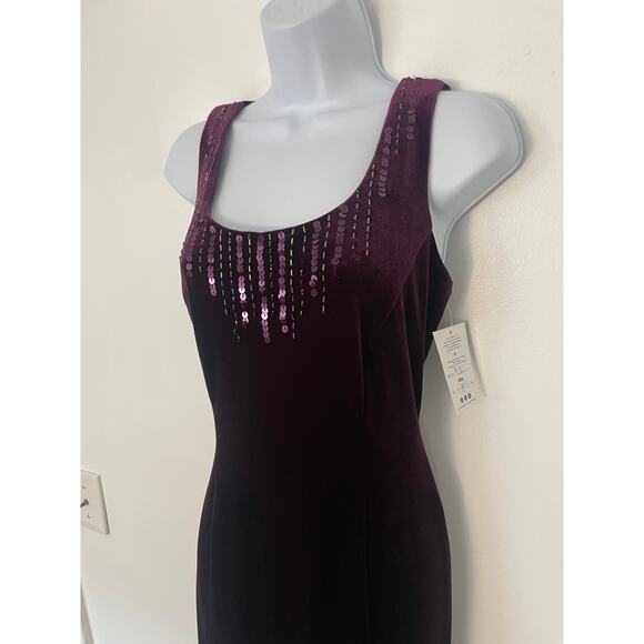 90s Y2K Velvet Purple Sequin Beaded Dress | MEDIUM - Picture 5 of 7
